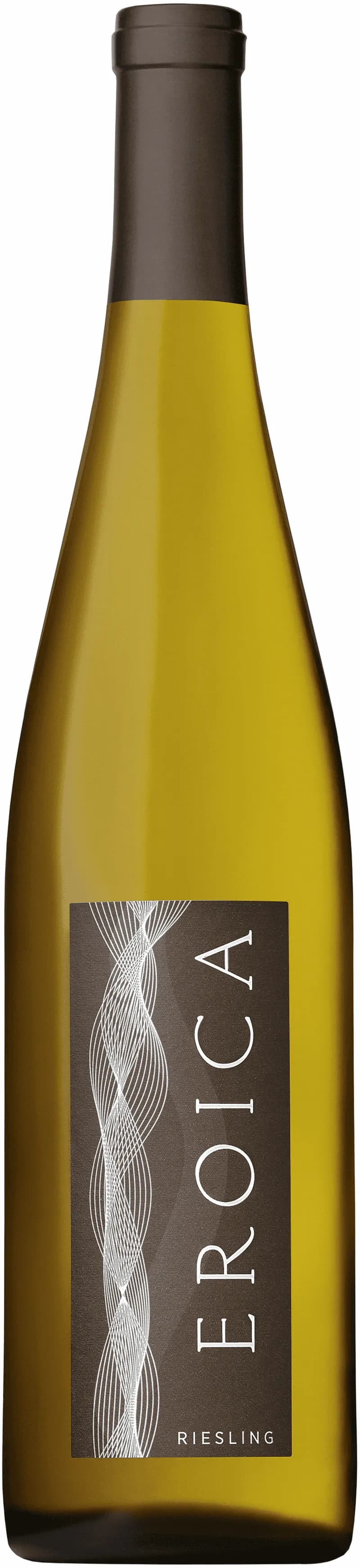 Flaska med Eroica vitt vin mot ljus bakgrund
