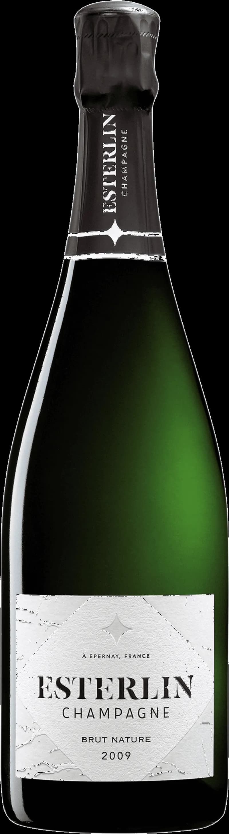 Flaska Esterlin mousserande vin mot ljus bakgrund