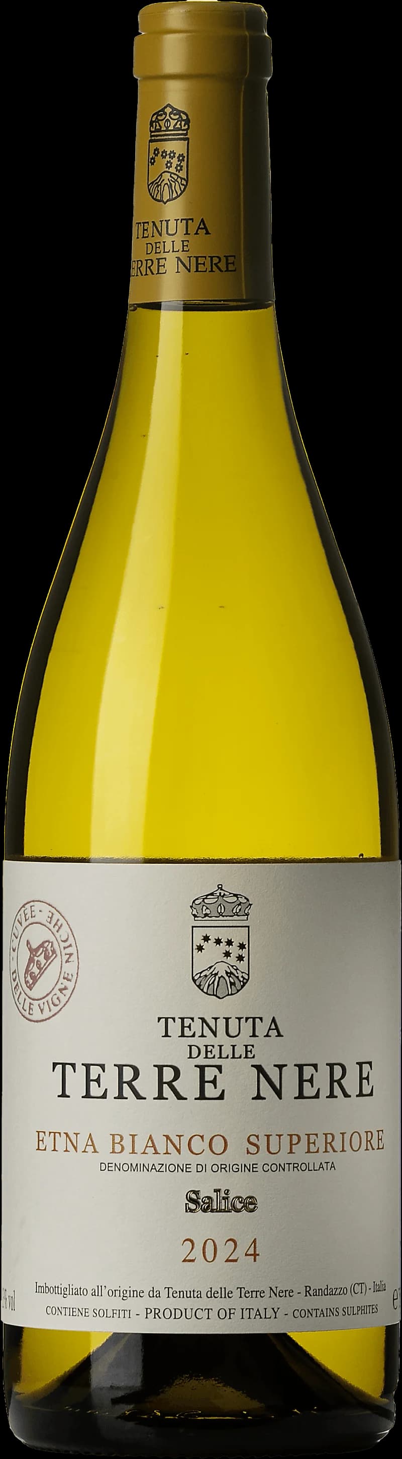 Flaska Etna Bianco Superiore vitt vin från Salice, Sicilien.