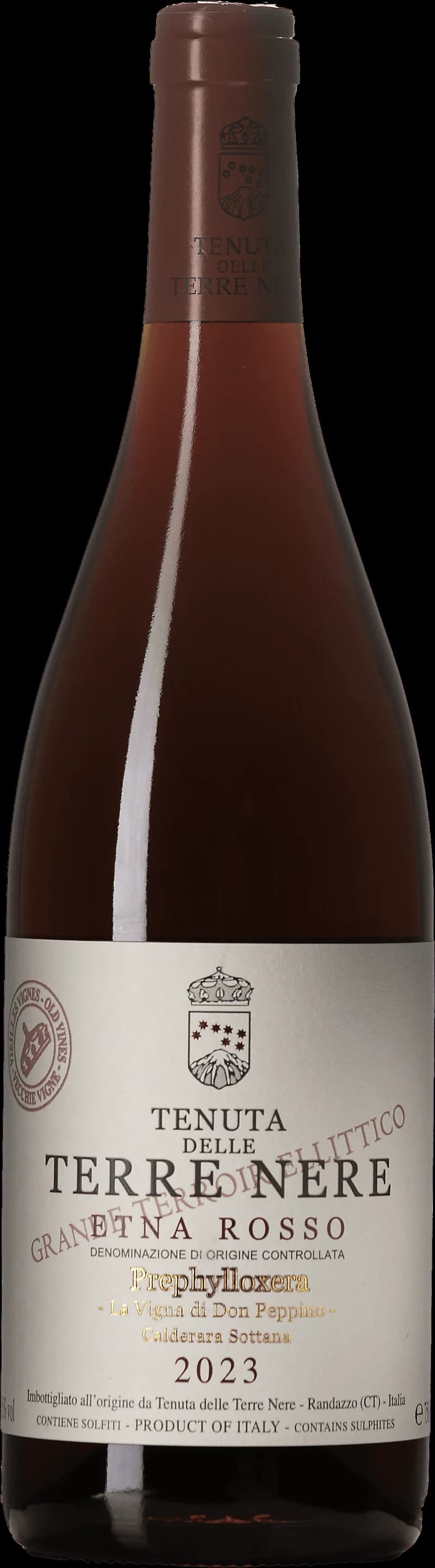 Flaska Etna Rosso Don Peppino Prephylloxera rött vin från Sicilien