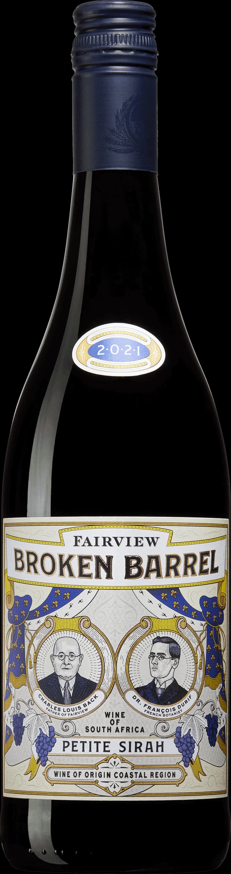 Flaska av rött vin från Fairview Broken Barrel