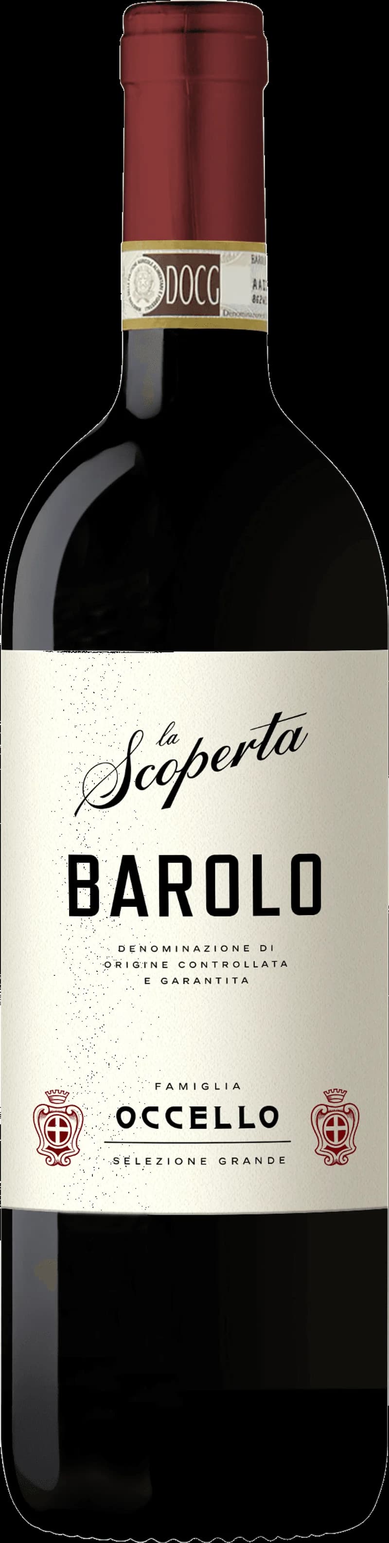Famiglia Occello rött vin på en bordsservering med glas och flaska.