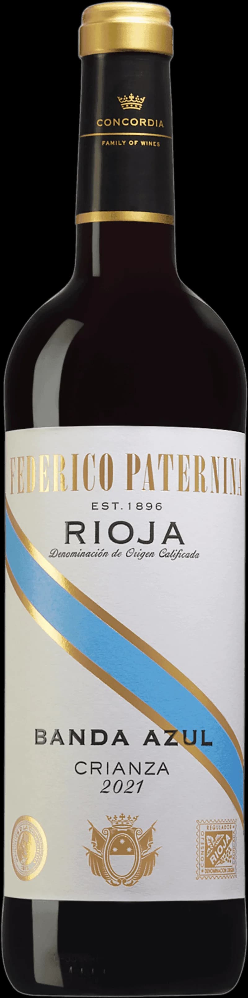 Flaska av rött vin från Federico Paternina mot en neutral bakgrund.