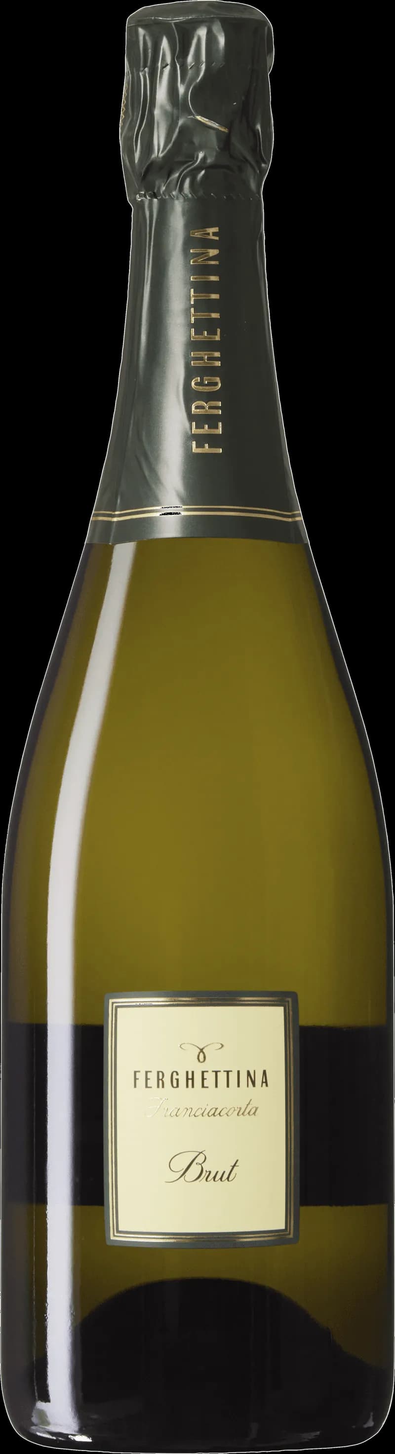 Flaska Ferghettina mousserande vin mot ljus bakgrund