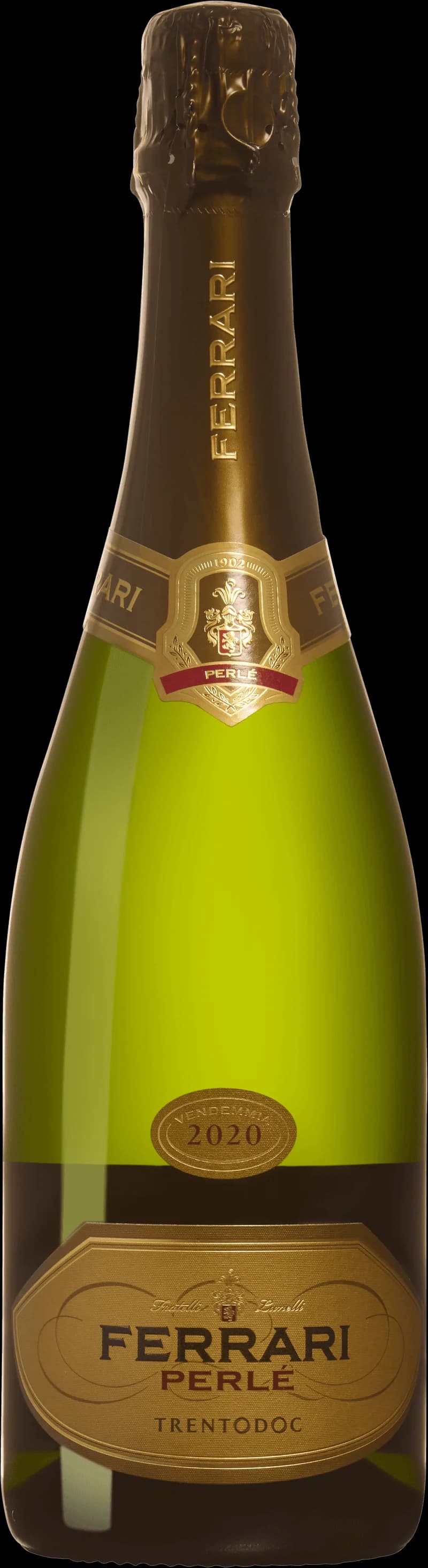 Ferrari Perle mousserande vinflaska med etikett och glas