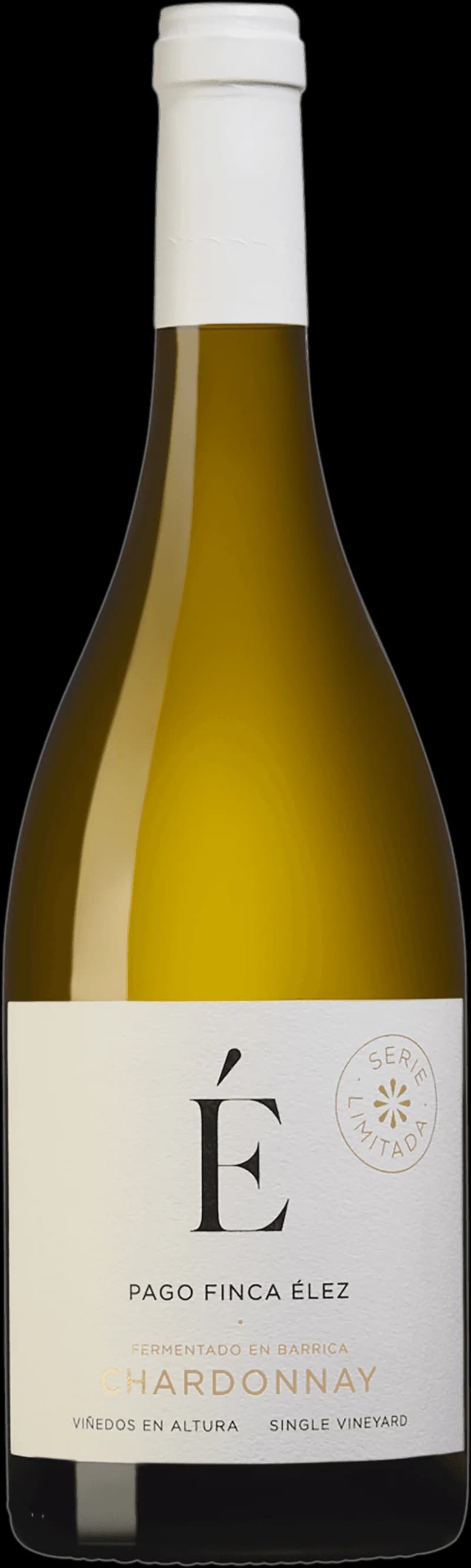 Flaska Finca Elez vitt vin mot ljus bakgrund