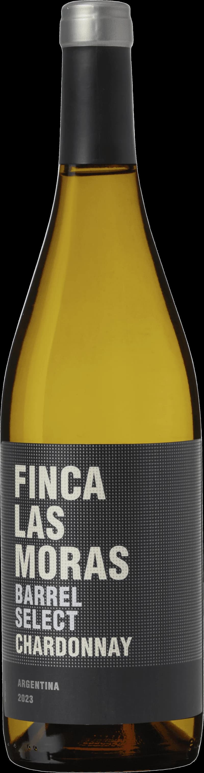 Flaska av Finca Las Moras vitt vin mot en neutral bakgrund.
