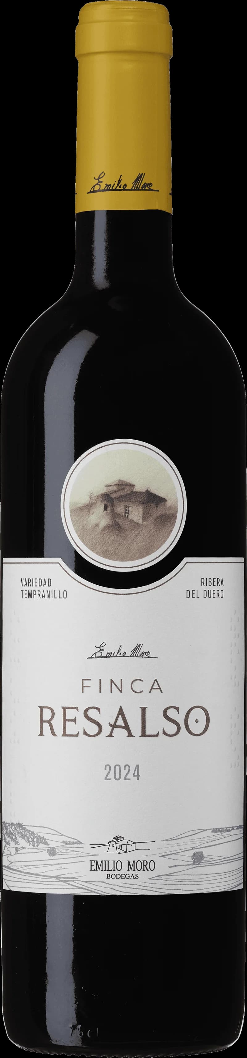 Flaska av Finca Resalso rött vin på en bordsservering.