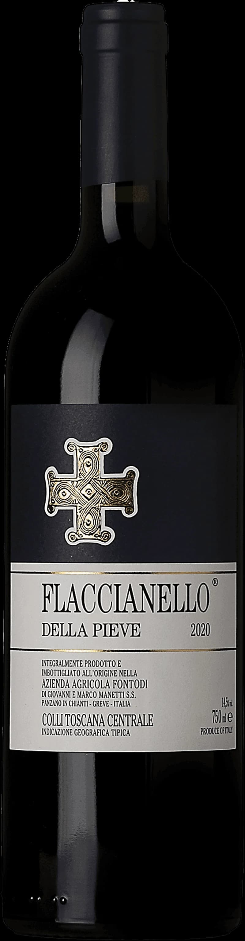 Flaskbild av Flaccianello rött vin mot ljus bakgrund
