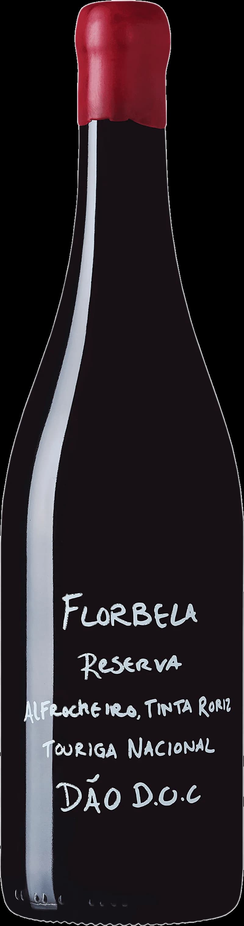Florbela Reserva rött vin, en flaska med etikett mot en mörk bakgrund.