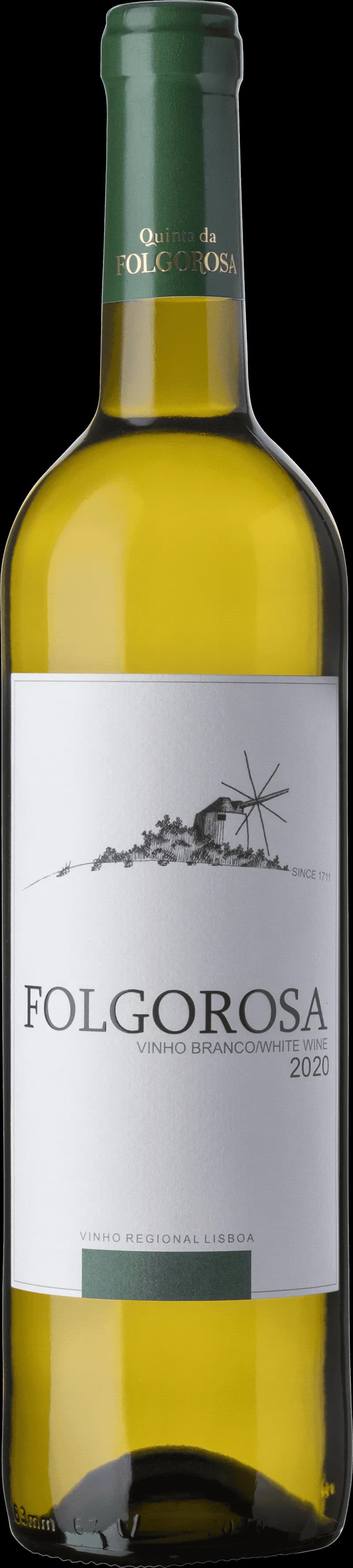 Ett glas folgörösa vitt vin på ett bord.