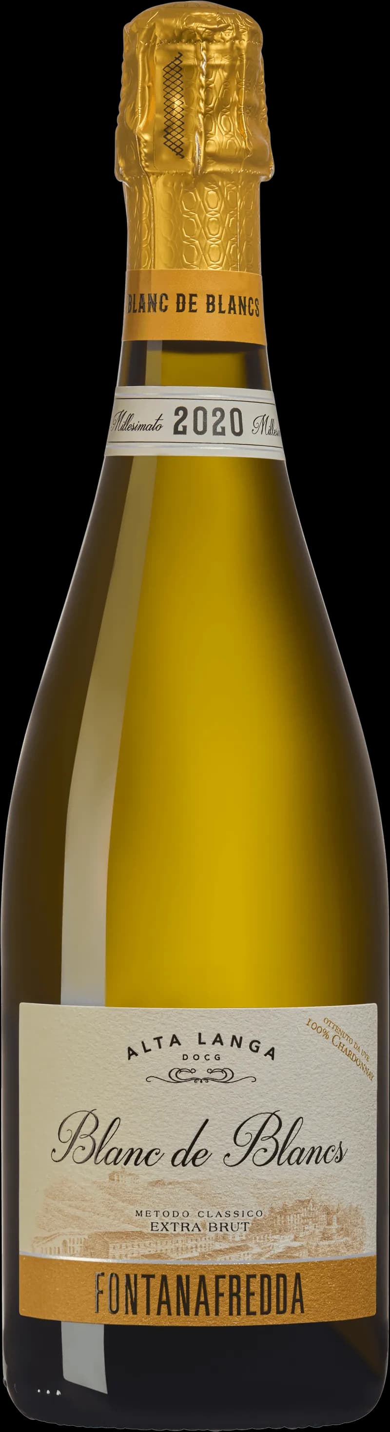 Flaska Fontanafredda mousserande vin mot ljus bakgrund