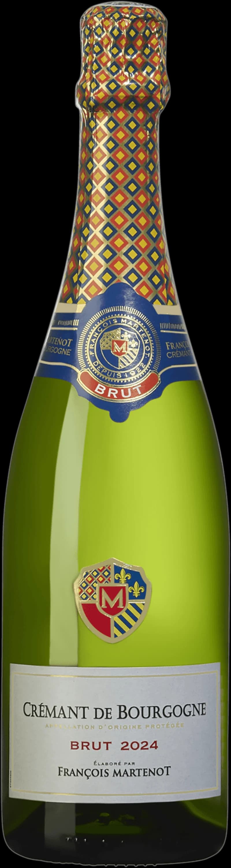 Flaska av François Martenot mousserande vin mot en neutral bakgrund.