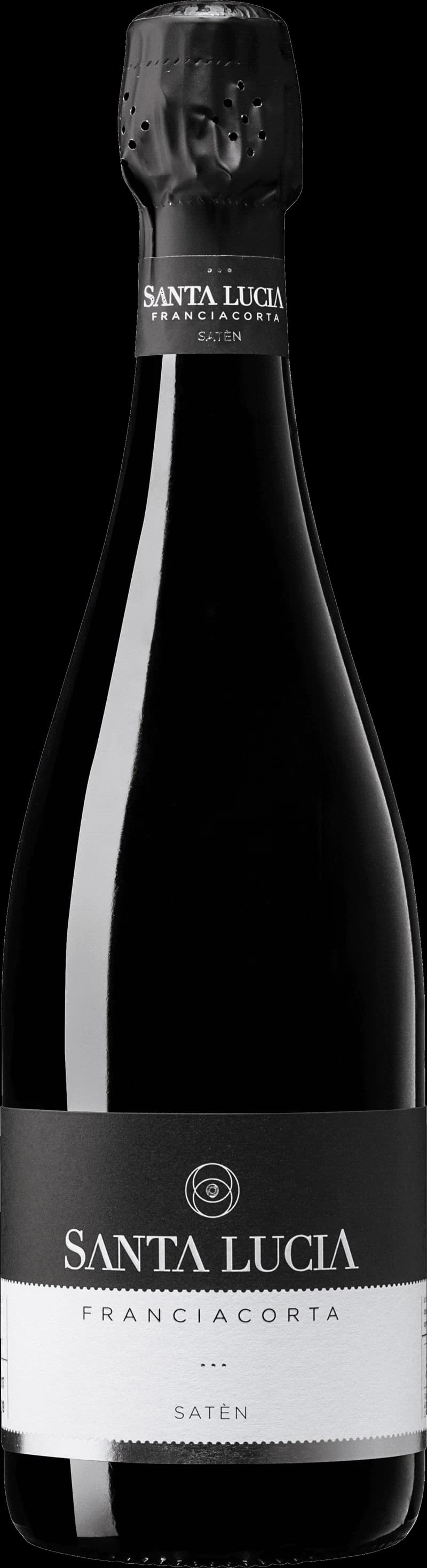 Flaska Franciacorta Satèn mousserande vin mot neutral bakgrund.