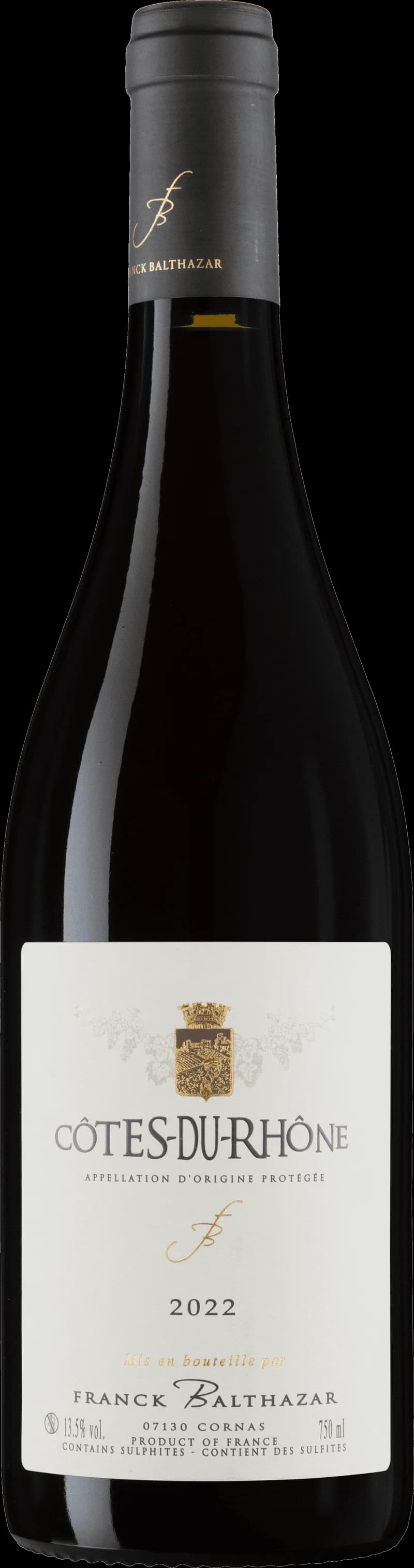 Flaska av rött vin från Franck Balthazar