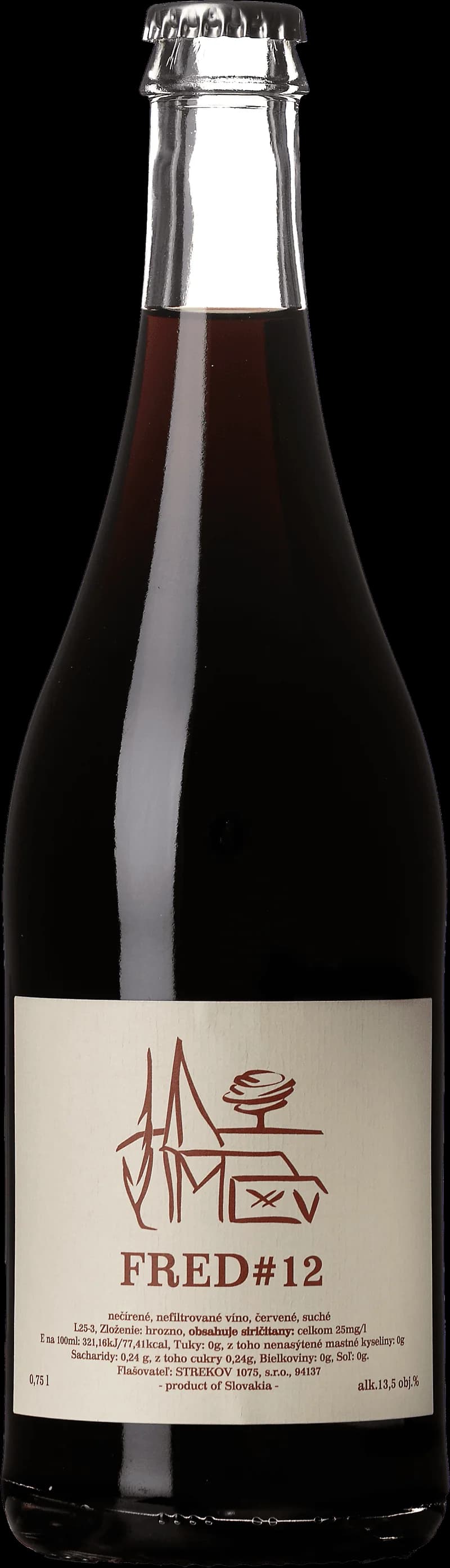 Flaska med rött vin från Freds vingård