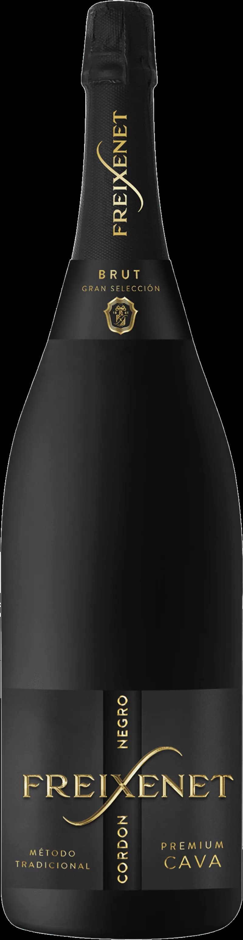 Flaska med Freixenet mousserande vin mot en mörk bakgrund.