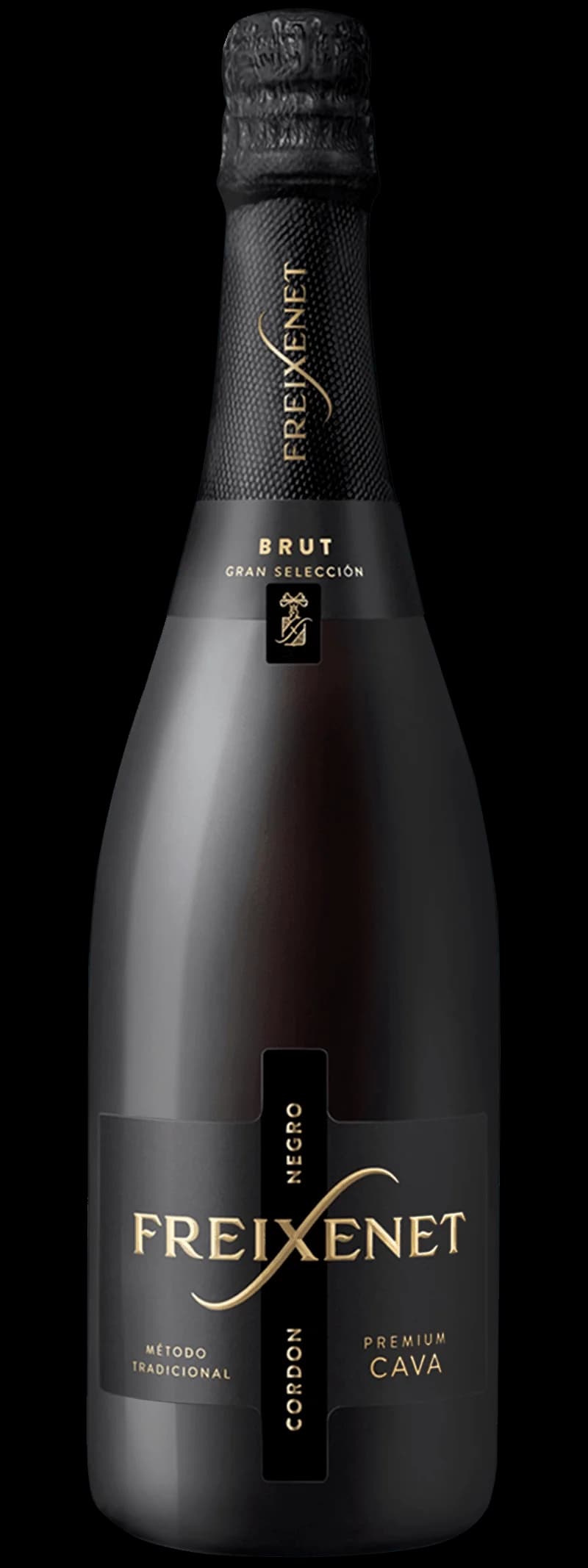 Flaska med Freixenet mousserande vin mot en mörk bakgrund.