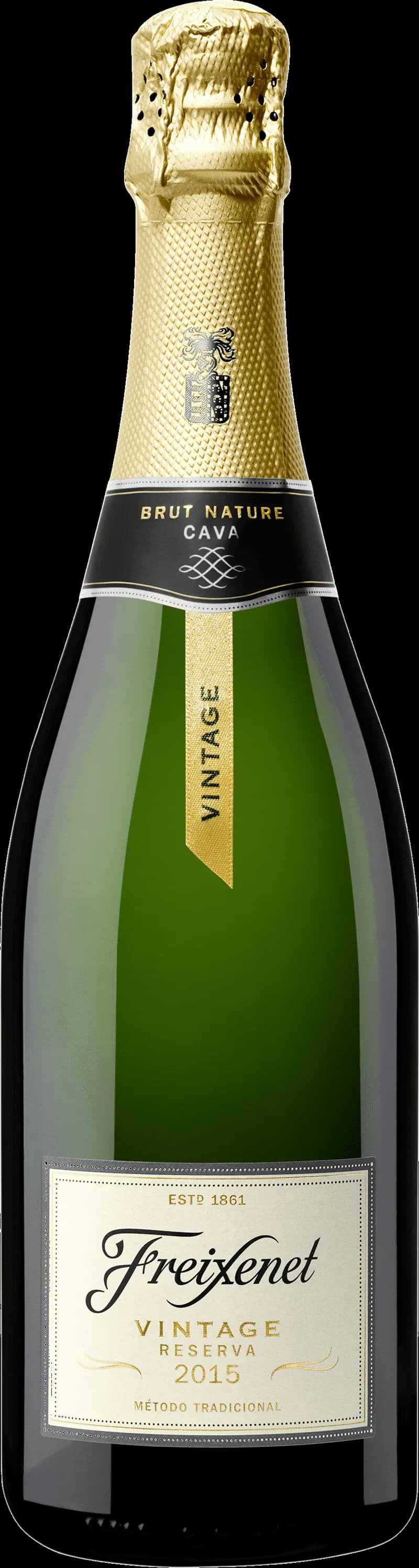 Flaska med Freixenet mousserande vin mot en neutral bakgrund.