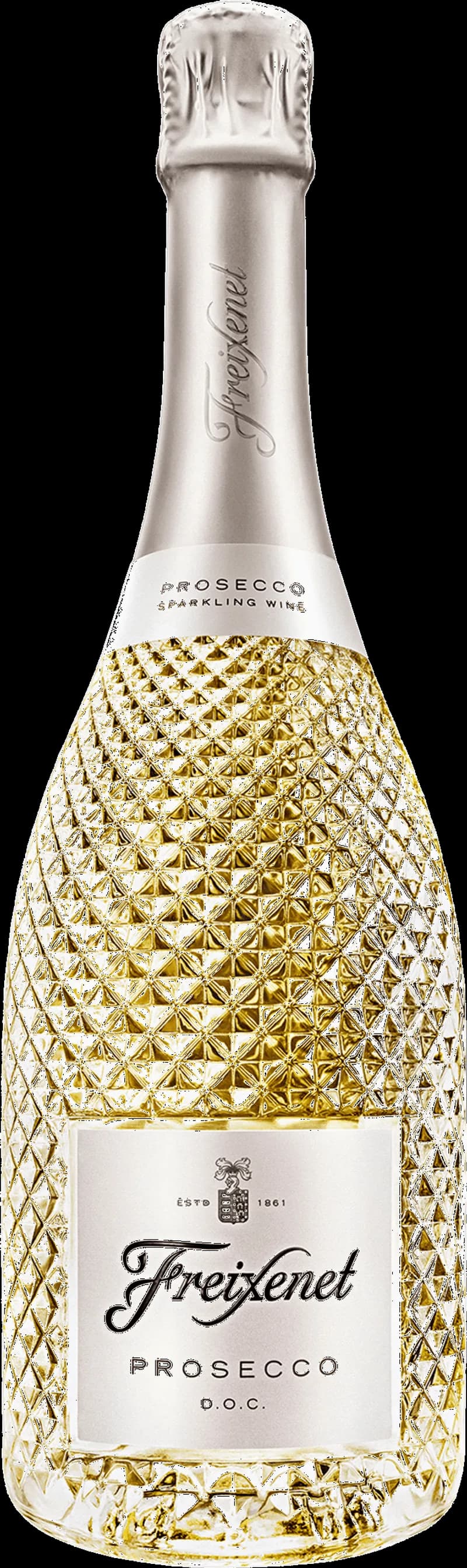Flaska Freixenet Prosecco mousserande vin mot vit bakgrund