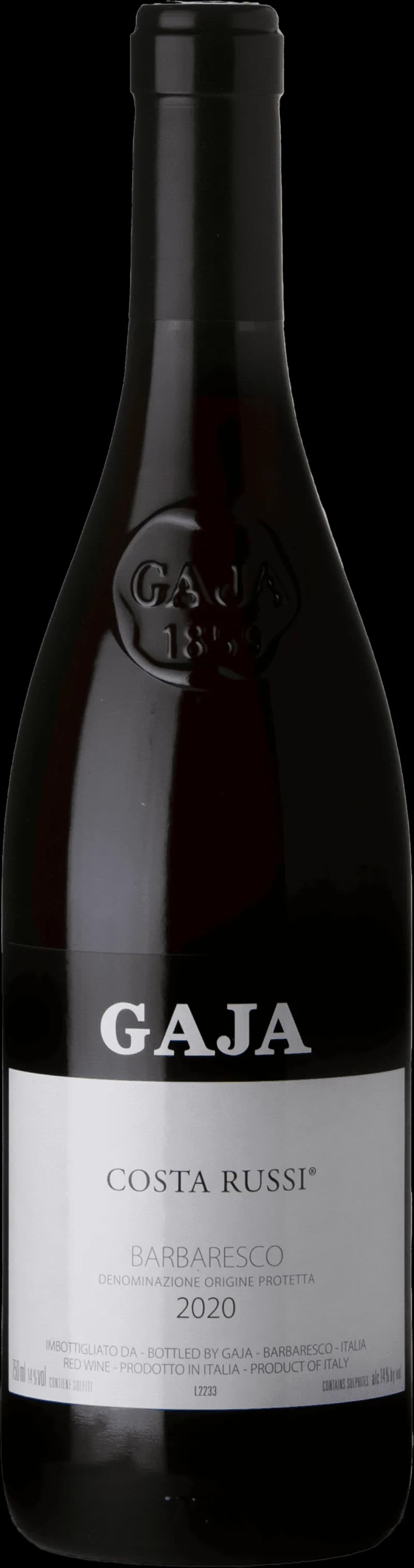 Flaska av rött vin från Gaja