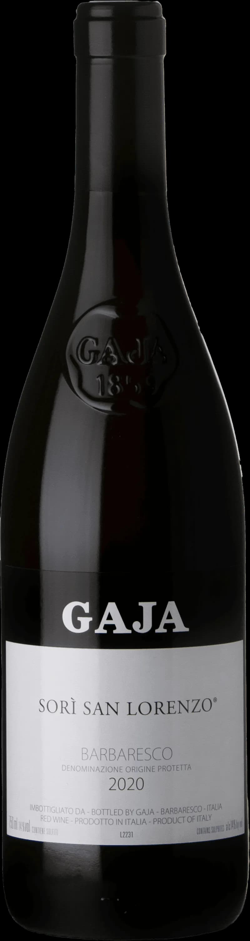 Flaska av rött vin från Gaja