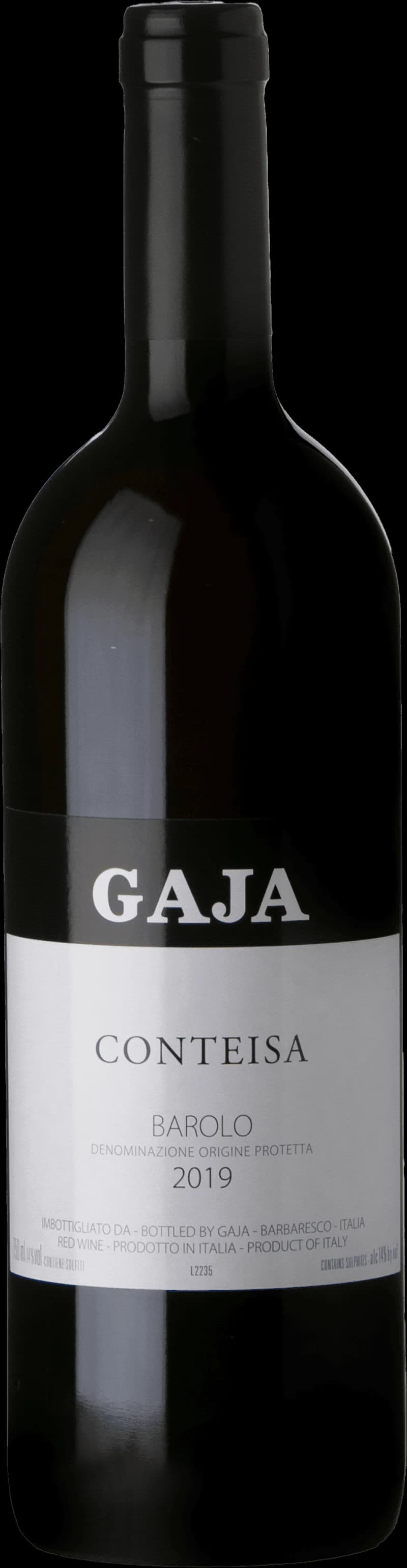 Flaska Gaja rött vin mot neutral bakgrund