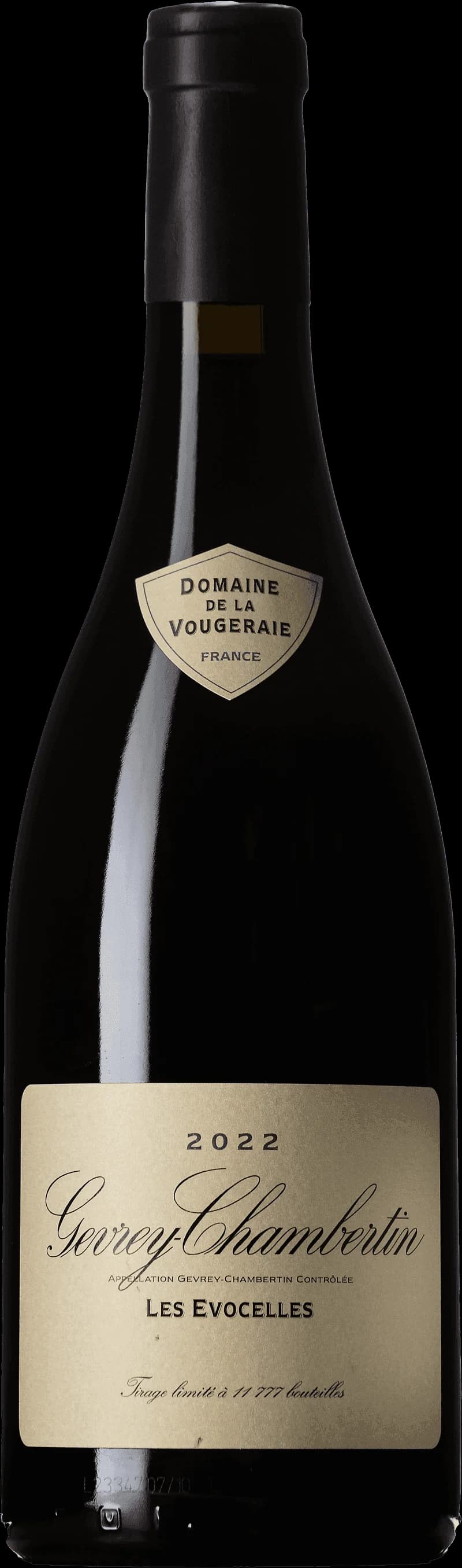 Flaska av rött vin från Gevrey-Chambertin Les Evocelles