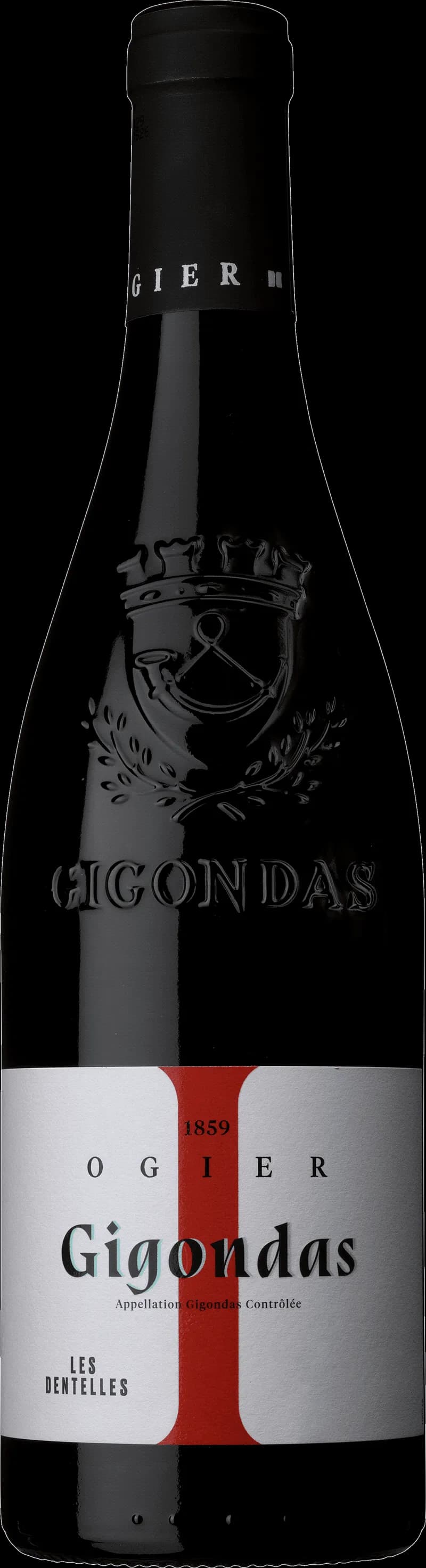 Flaska med rött Gigondasvin från Rhônedalen