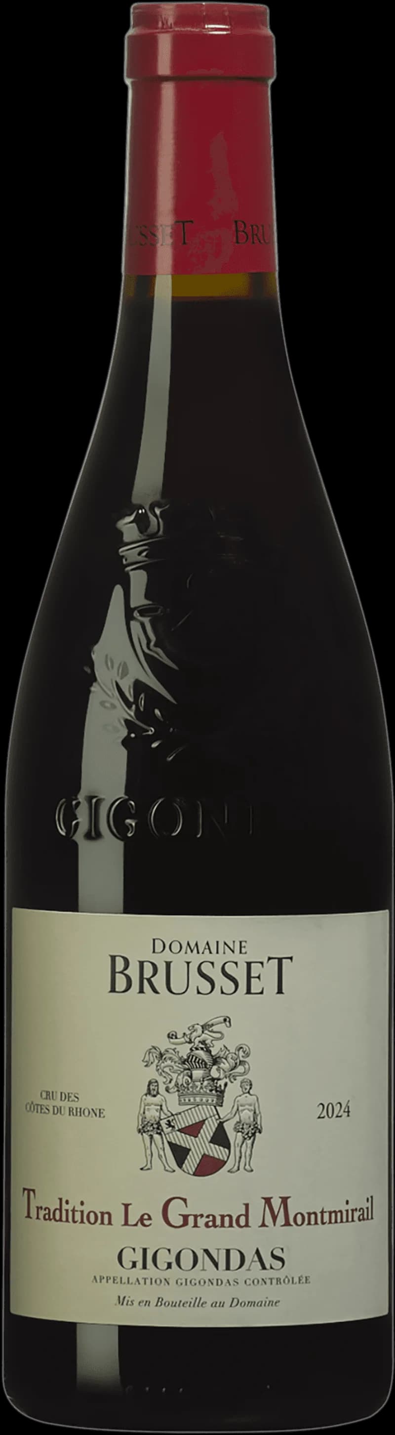Flaska med rött Gigondasvin från Rhônedalen