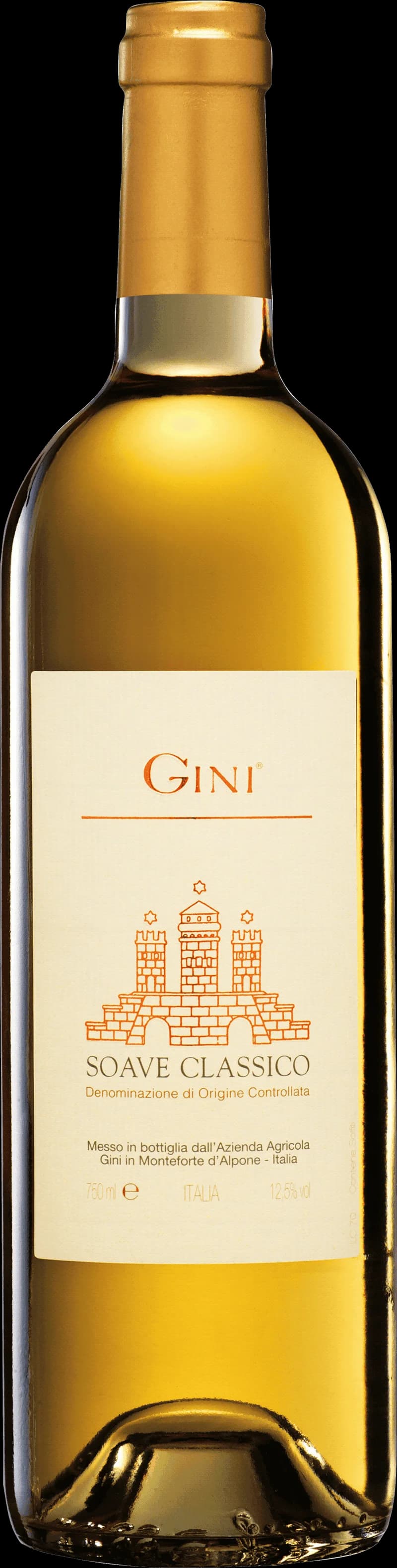Flaska Gini vitt vin på vit bakgrund