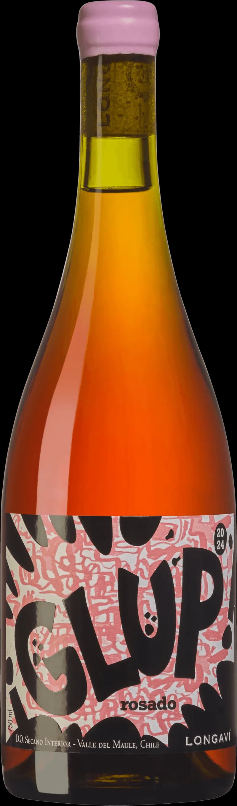 Glup Rosado rosévin i ett vinglas mot en ljus bakgrund.