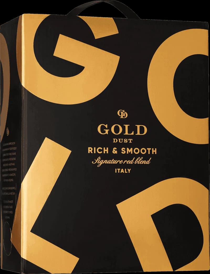 Flaska av rött vin Gold Dust mot en mörk bakgrund