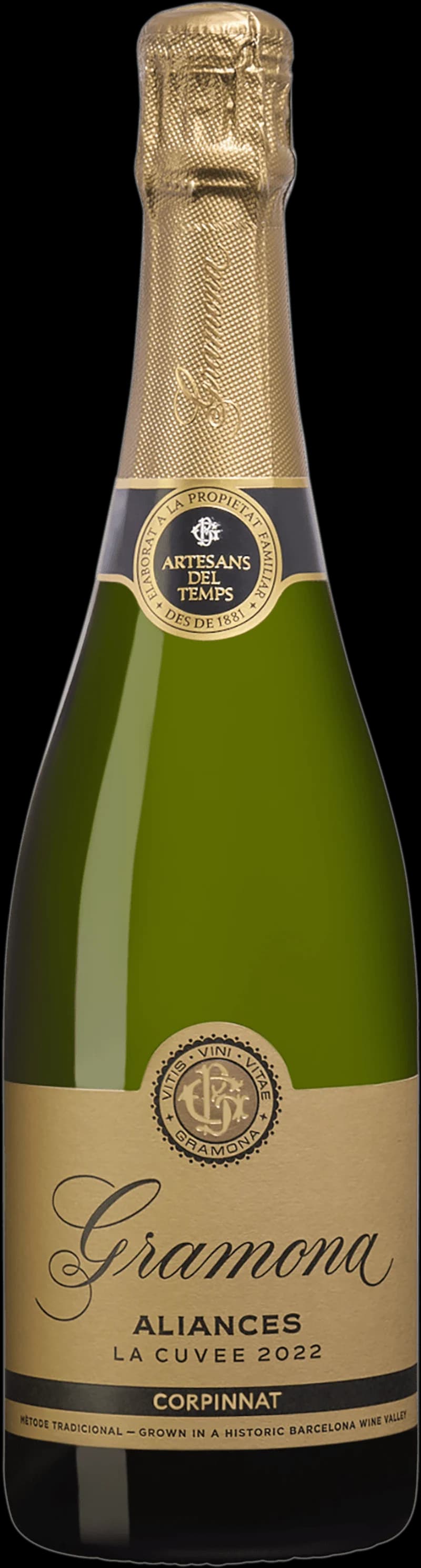 Flaska Gramona mousserande vin mot en mörk bakgrund.
