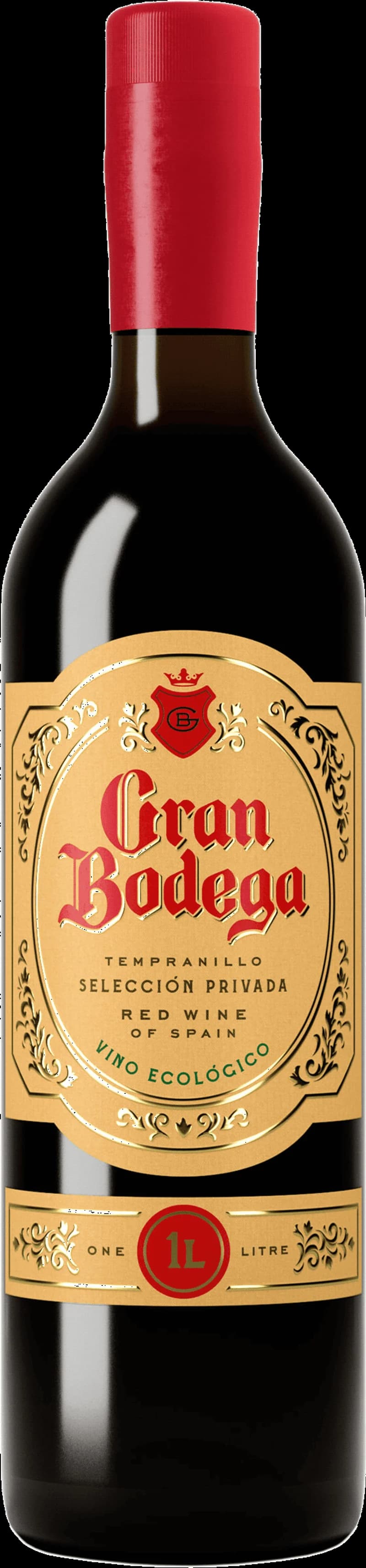 Flaska av Gran Bodega rött vin på en bordsservering