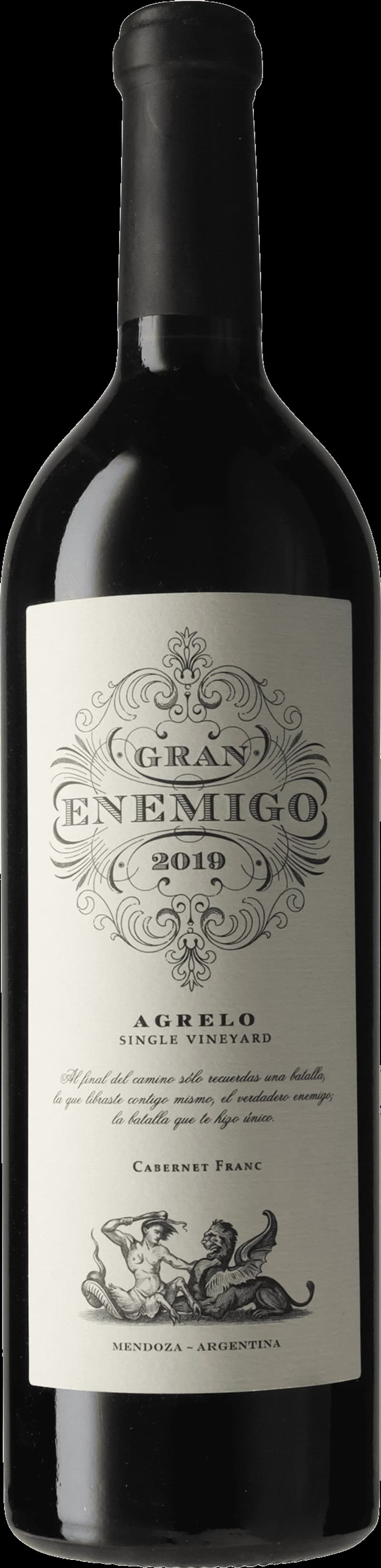 Flaska Gran Enemigo Single Vineyard Agrelo rött vin mot neutral bakgrund.