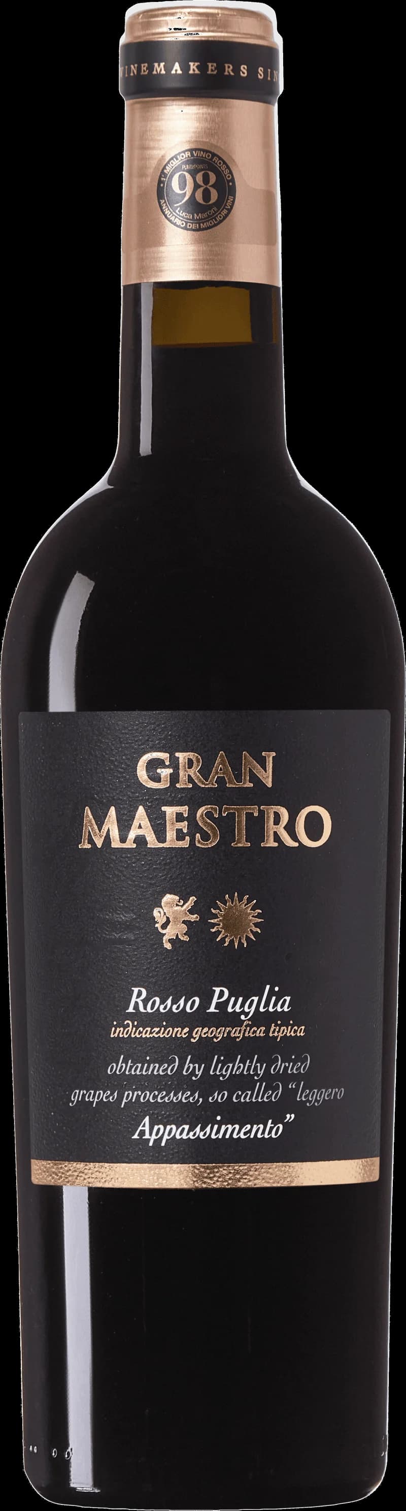 Flaska Gran Maestro rött vin mot mörk bakgrund