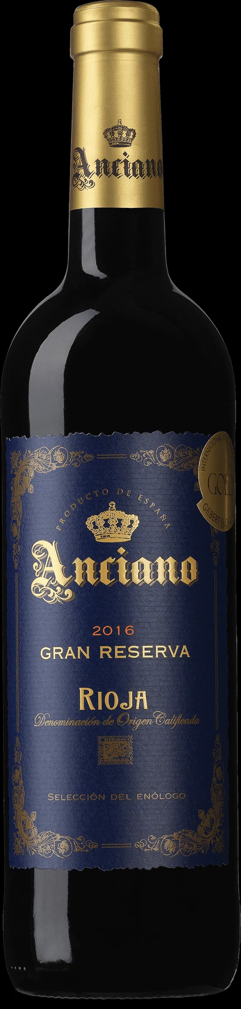 Flaska med Gran Reserva rött vin mot en mörk bakgrund