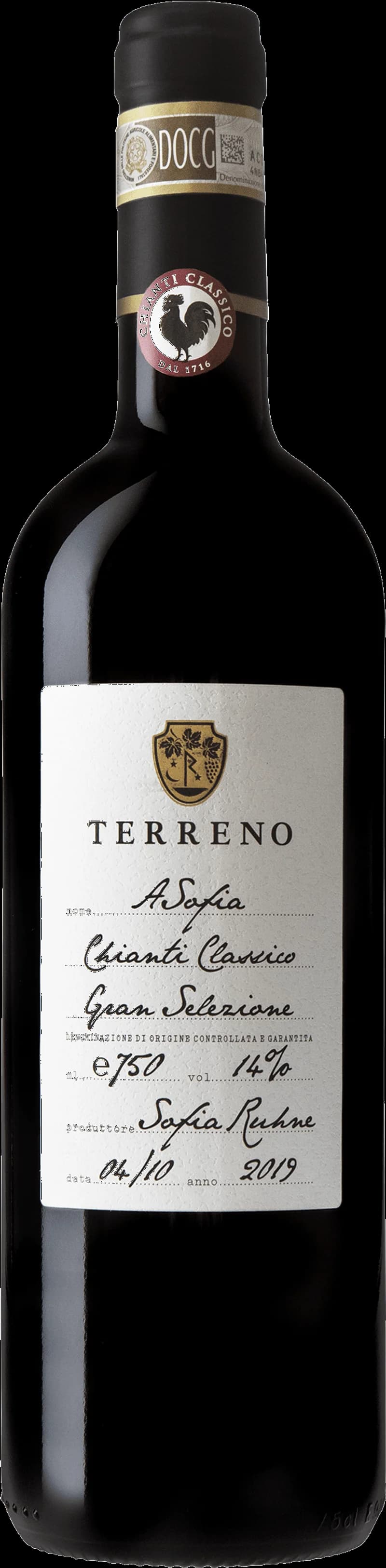 Flaska Gran Selezione Asófia Chianti Classico rött vin mot mörk bakgrund