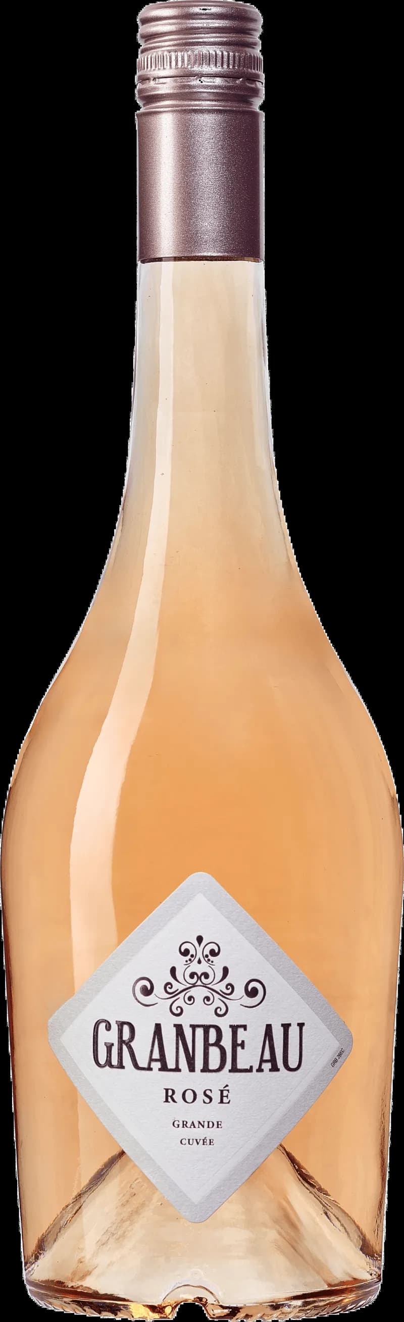 Flaska av Granbeau rosévin mot en ljus bakgrund.