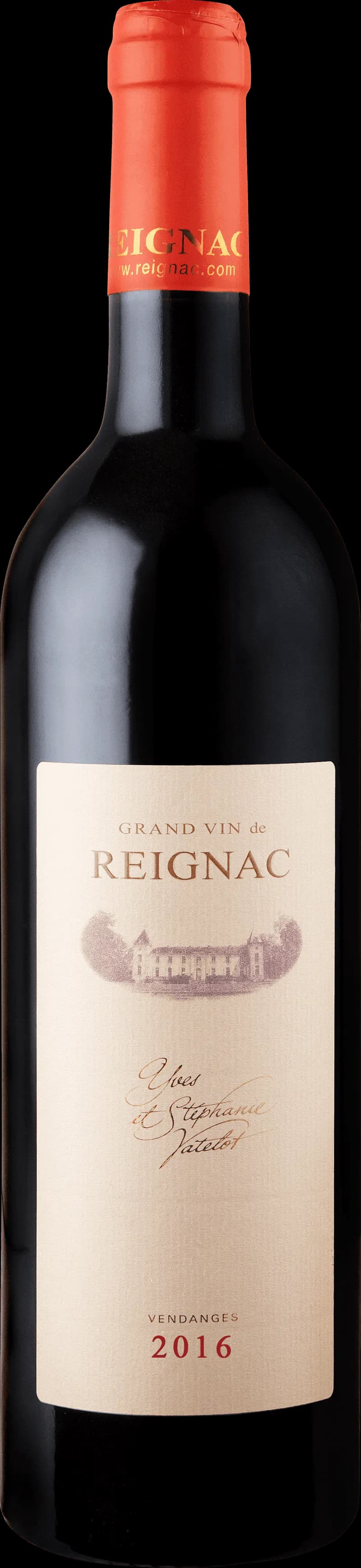 Flaska Grand Vin de Reignac rött vin mot neutral bakgrund