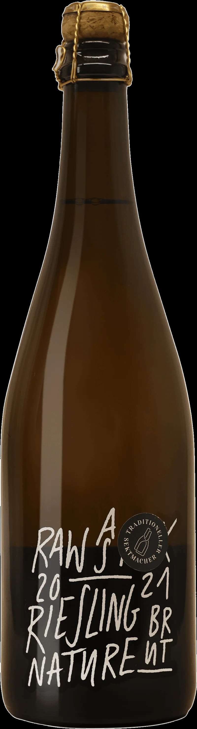 Flaska från Griesel Compagnie med mousserande vin, etikett och bubblande innehåll.