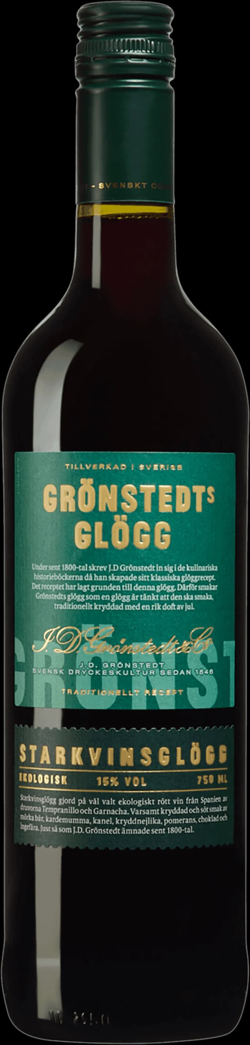 Flaskor med Grönstedts glögg och glühwein på ett bord.