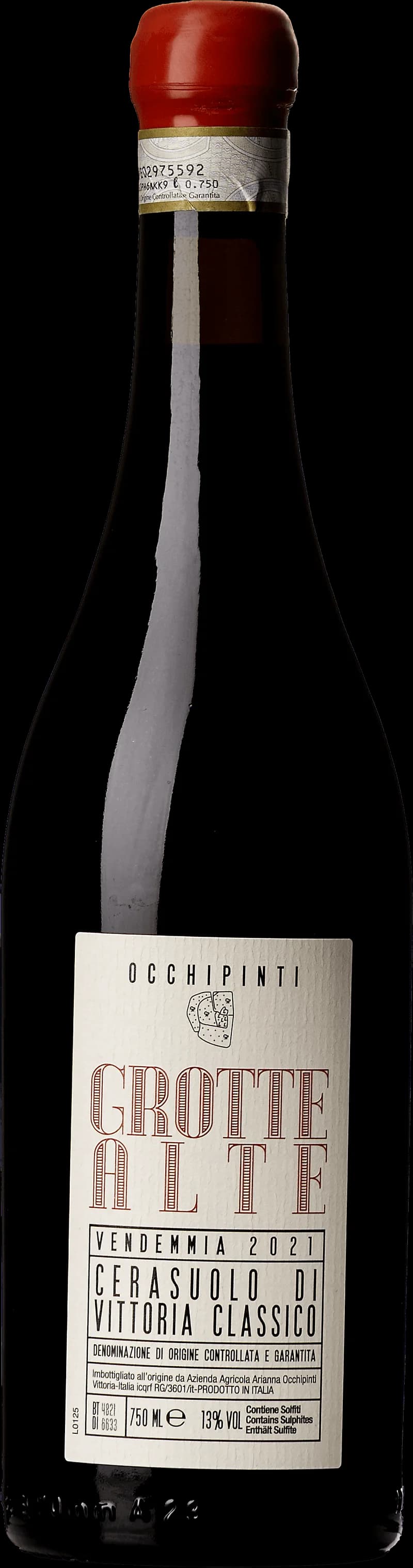 Flaska med rött vin från Grotte Alte