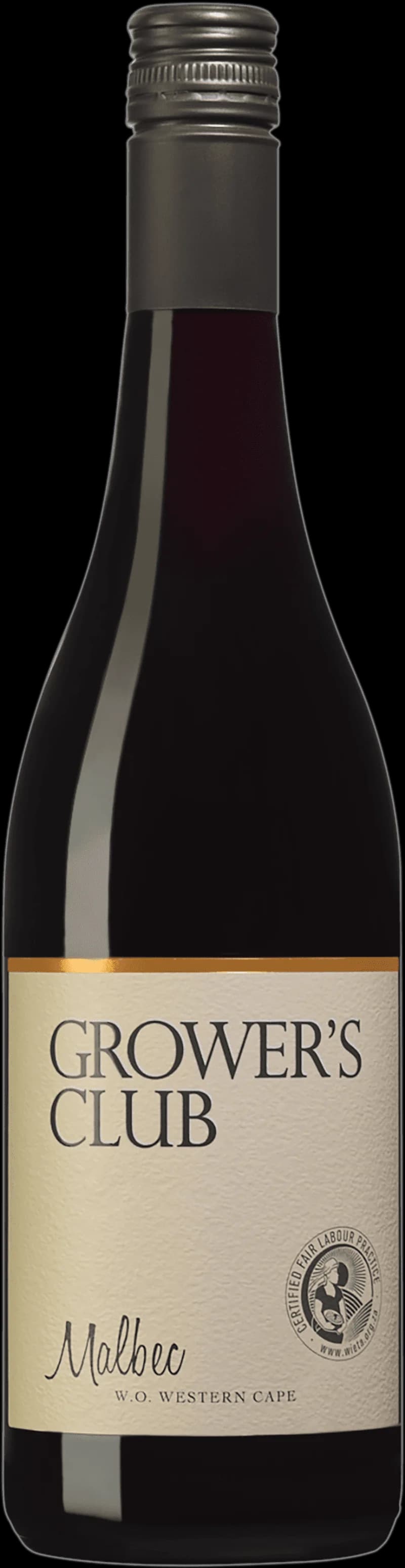 Flaska och glas med rött vin från Grower's Club