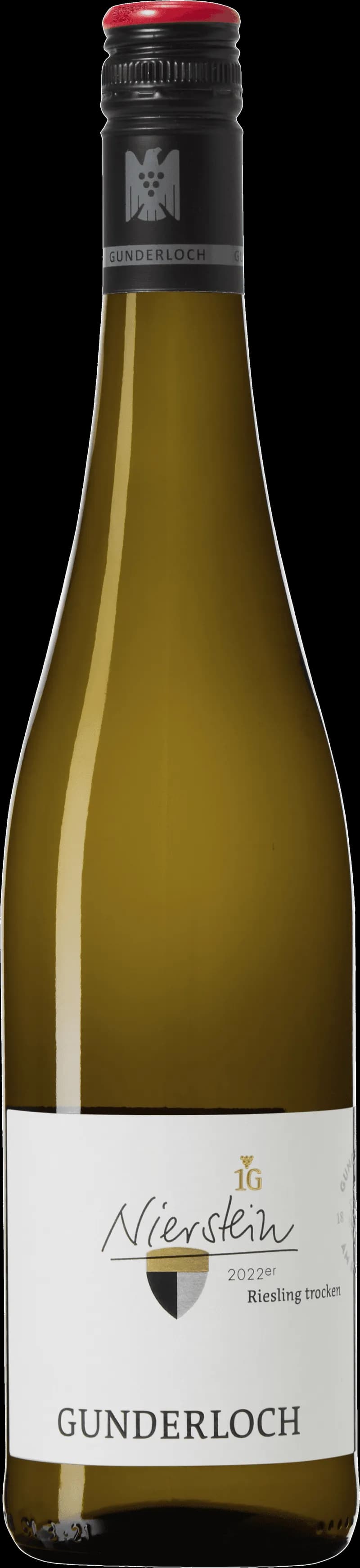 Flaska och glas med Gunderloch vitt vin från Tyskland.