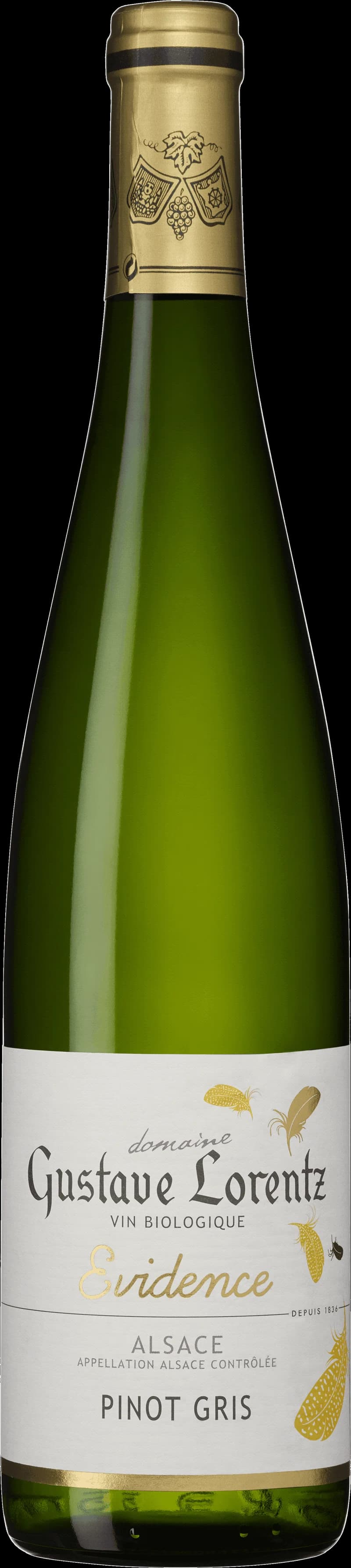 Flaska av Gustave Lorentz vitt vin mot en neutral bakgrund.