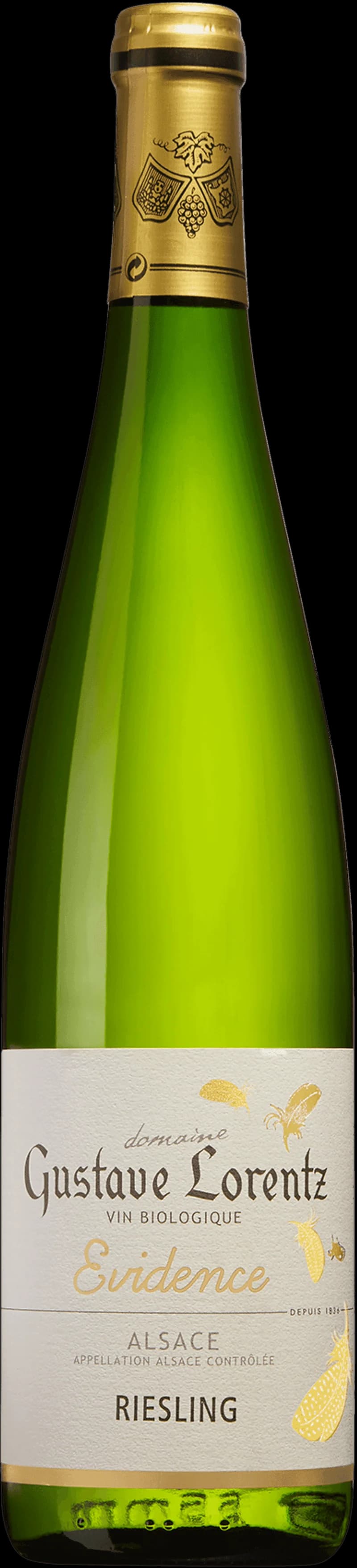 Flaska med Gustave Lorentz vitt vin mot en ljus bakgrund