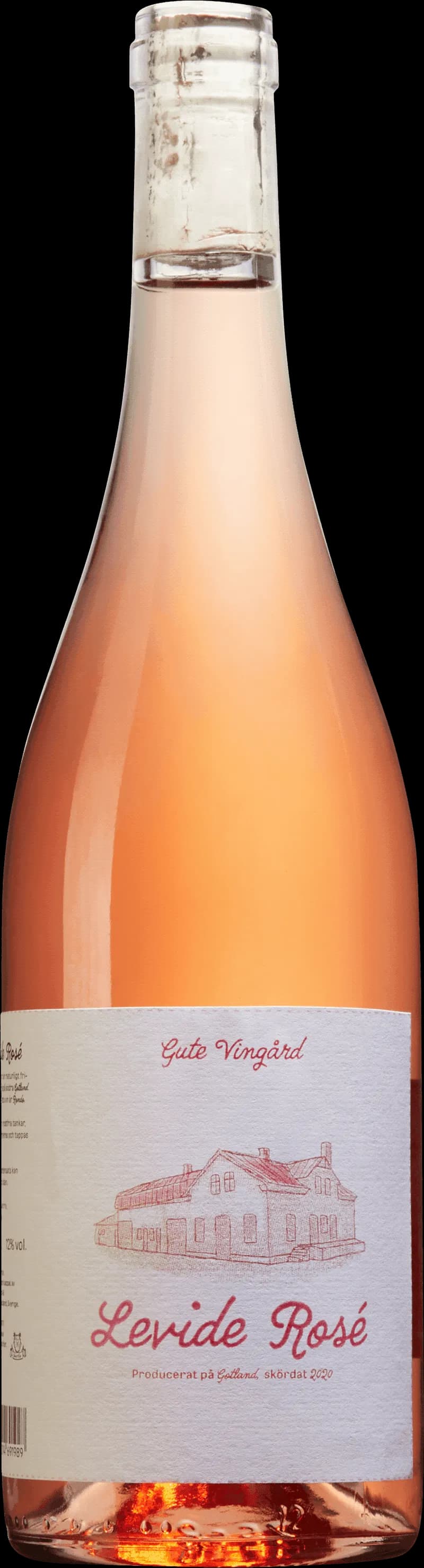 Flaska av Gutevin rosévin mot en neutral bakgrund.