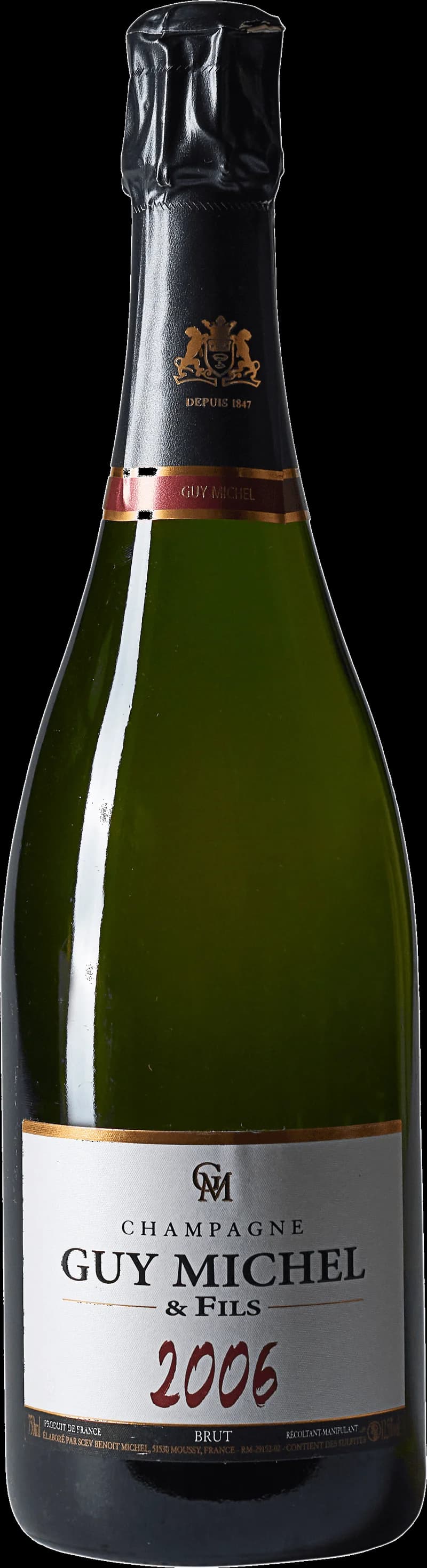 Flaska och glas med mousserande vin från Guy Michel